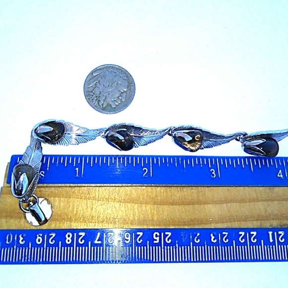 ▶️SALE VINTAGE Silver Leaf SmokeyQuartz Bracelet - Picture 5 of 8